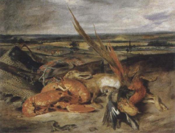 Eugene Delacroix Style life with lobster oil painting image